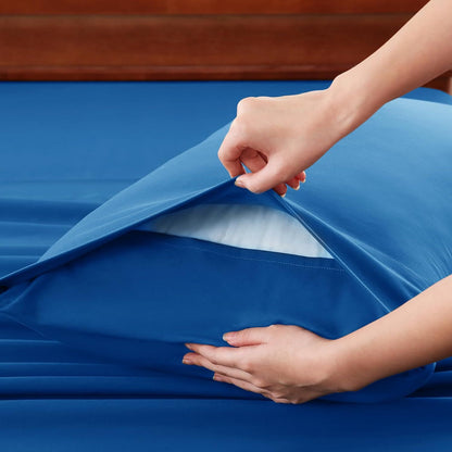 Hotel Soft Bed Sheet Set- Bedding Sheets & Pillowcases -Breathable Bedding - Wrinkle, Fade, Stain Resistant-Deep Pocket Flat Fitted Bed Sheet Set(Royal blue,Super King)