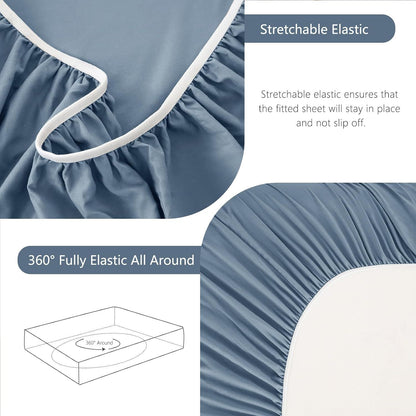 Hotel Soft Bed Sheet Set- Bedding Sheets & Pillowcases -Breathable Bedding - Wrinkle, Fade, Stain Resistant-Deep Pocket Flat Fitted Bed Sheet Set(Ocean,Super King)