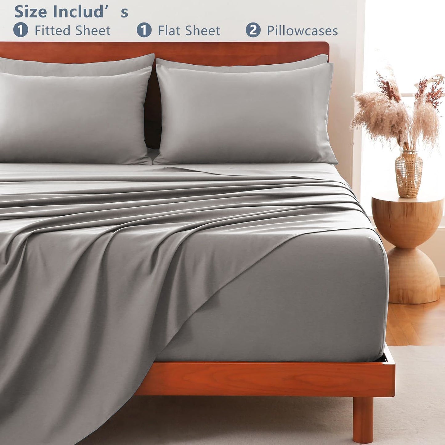 Hotel Soft Bed Sheet Set- Bedding Sheets & Pillowcases -Breathable Bedding - Wrinkle, Fade, Stain Resistant-Deep Pocket Flat Fitted Bed Sheet Set(Grey,Super King)