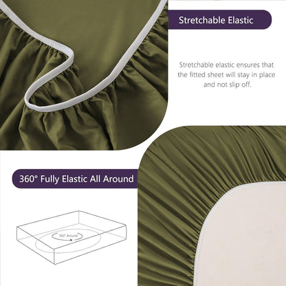 Hotel Soft Bed Sheet Set- Bedding Sheets & Pillowcases -Breathable Bedding - Wrinkle, Fade, Stain Resistant-Deep Pocket Flat Fitted Bed Sheet Set(Olive green,Super King)