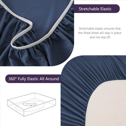 Hotel Soft Bed Sheet Set- Bedding Sheets & Pillowcases -Breathable Bedding - Wrinkle, Fade, Stain Resistant-Deep Pocket Flat Fitted Bed Sheet Set(Navy,Super King)