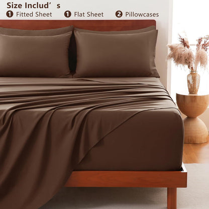 Hotel Soft Bed Sheet Set- Bedding Sheets & Pillowcases -Breathable Bedding - Wrinkle, Fade, Stain Resistant-Deep Pocket Flat Fitted Bed Sheet Set(Chocolate,Super King)