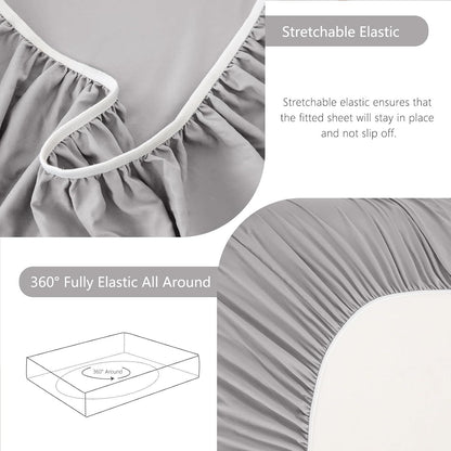 Hotel Soft Bed Sheet Set- Bedding Sheets & Pillowcases -Breathable Bedding - Wrinkle, Fade, Stain Resistant-Deep Pocket Flat Fitted Bed Sheet Set(Silver-gray,Super King)