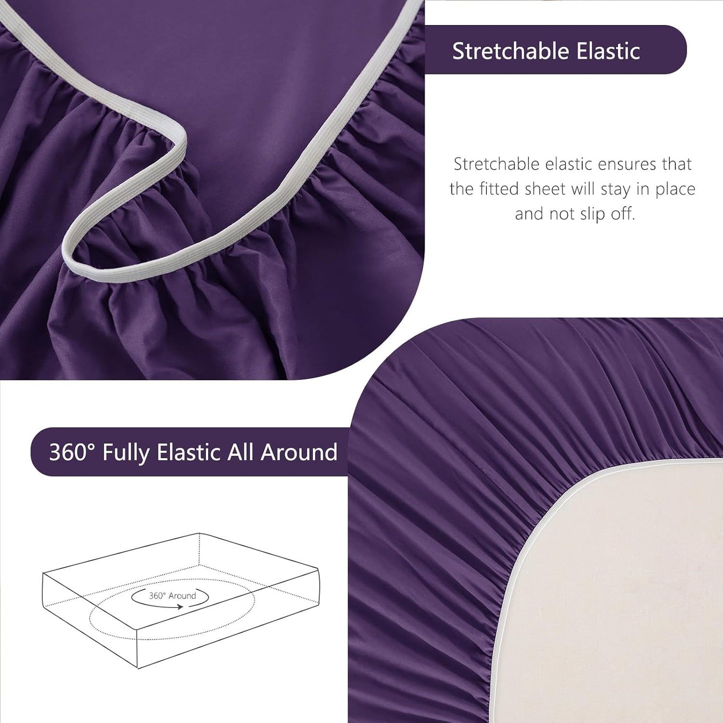 Hotel Soft Bed Sheet Set- Bedding Sheets & Pillowcases -Breathable Bedding - Wrinkle, Fade, Stain Resistant-Deep Pocket Flat Fitted Bed Sheet Set(Purple,Super King)