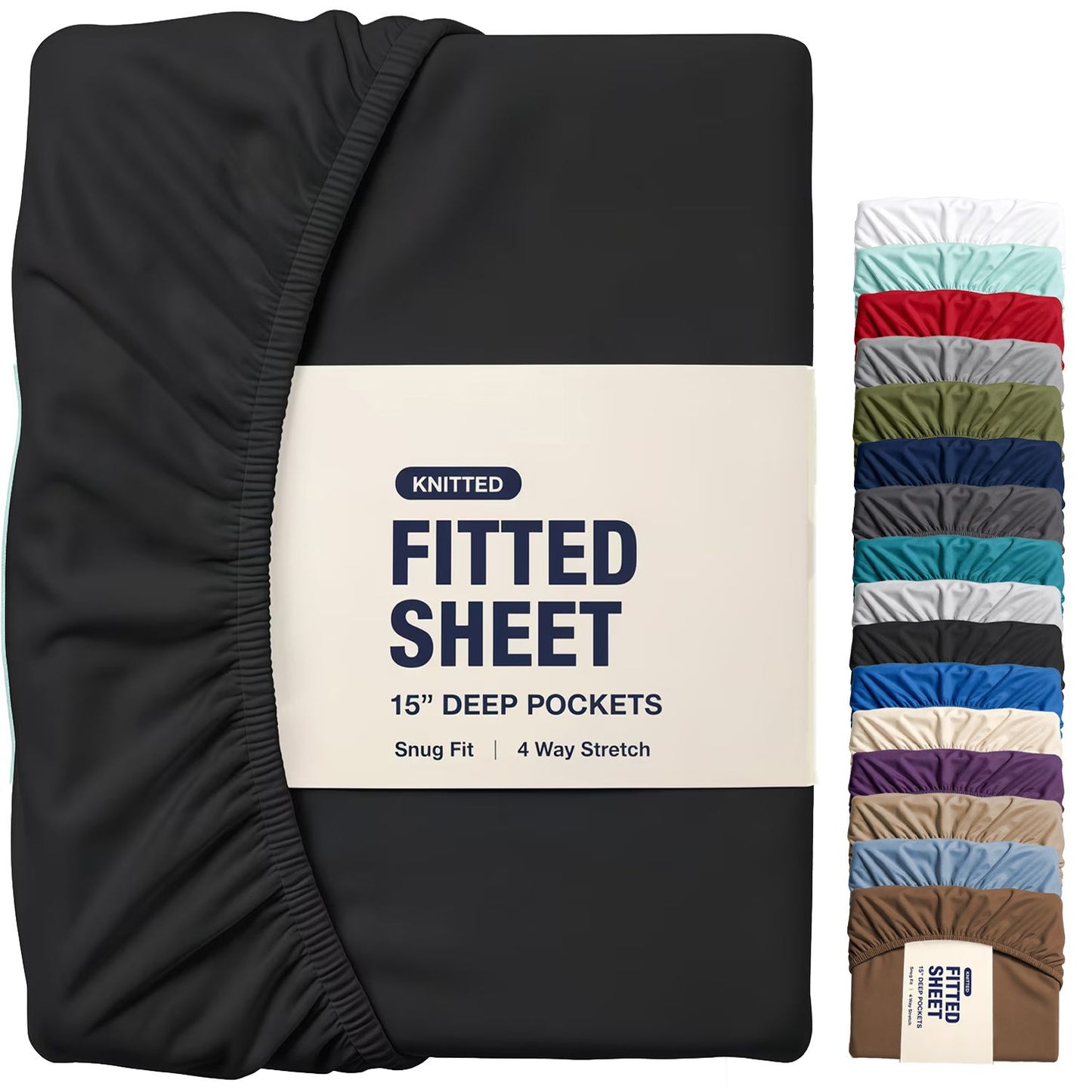 Hotel Quality Fitted Sheet - 1 Piece Fitted Sheet  -Breathable Bedding - Wrinkle, Fade, Stain Resistant- 16inch/40cm Deep Pocket Fitted Bed Sheet-Wrinkle and Fade Resistant,(Black,Super King)