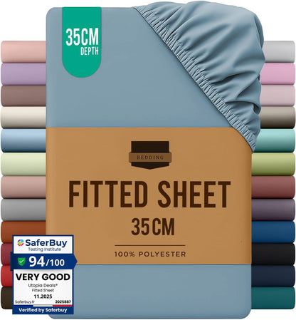 Hotel Quality Fitted Sheet - 1 Piece Fitted Sheet  -Breathable Bedding - Wrinkle, Fade, Stain Resistant- 16inch/40cm Deep Pocket Fitted Bed Sheet-Wrinkle and Fade Resistant,(Ocean,Super King)
