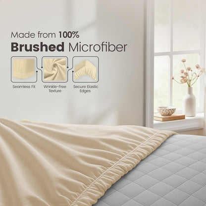 Hotel Quality Fitted Sheet - 1 Piece Fitted Sheet  -Breathable Bedding - Wrinkle, Fade, Stain Resistant- 16inch/40cm Deep Pocket Fitted Bed Sheet-Wrinkle and Fade Resistant,(Cream White,Super King)
