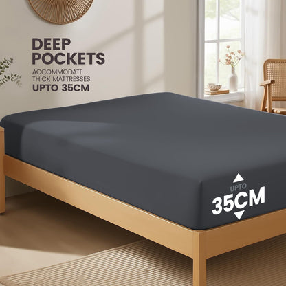 Hotel Quality Fitted Sheet - 1 Piece Fitted Sheet  -Breathable Bedding - Wrinkle, Fade, Stain Resistant- 16inch/40cm Deep Pocket Fitted Bed Sheet-Wrinkle and Fade Resistant,(Dark gray,Super King)