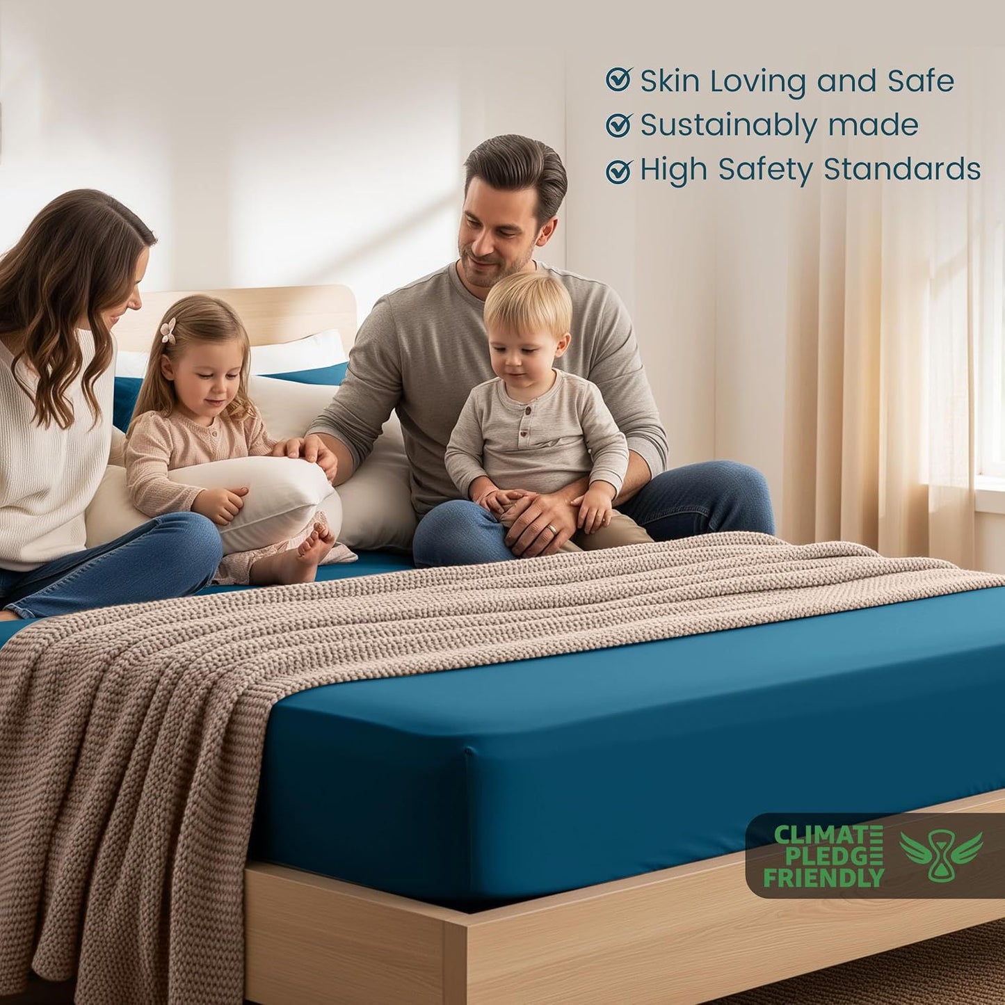 Hotel Quality Fitted Sheet - 1 Piece Fitted Sheet  -Breathable Bedding - Wrinkle, Fade, Stain Resistant- 16inch/40cm Deep Pocket Fitted Bed Sheet-Wrinkle and Fade Resistant,(Biscay blue,Super King)