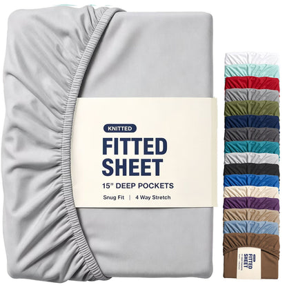 Hotel Quality Fitted Sheet - 1 Piece Fitted Sheet  -Breathable Bedding - Wrinkle, Fade, Stain Resistant- 16inch/40cm Deep Pocket Fitted Bed Sheet-Wrinkle and Fade Resistant,(Silver-gray,Super King)