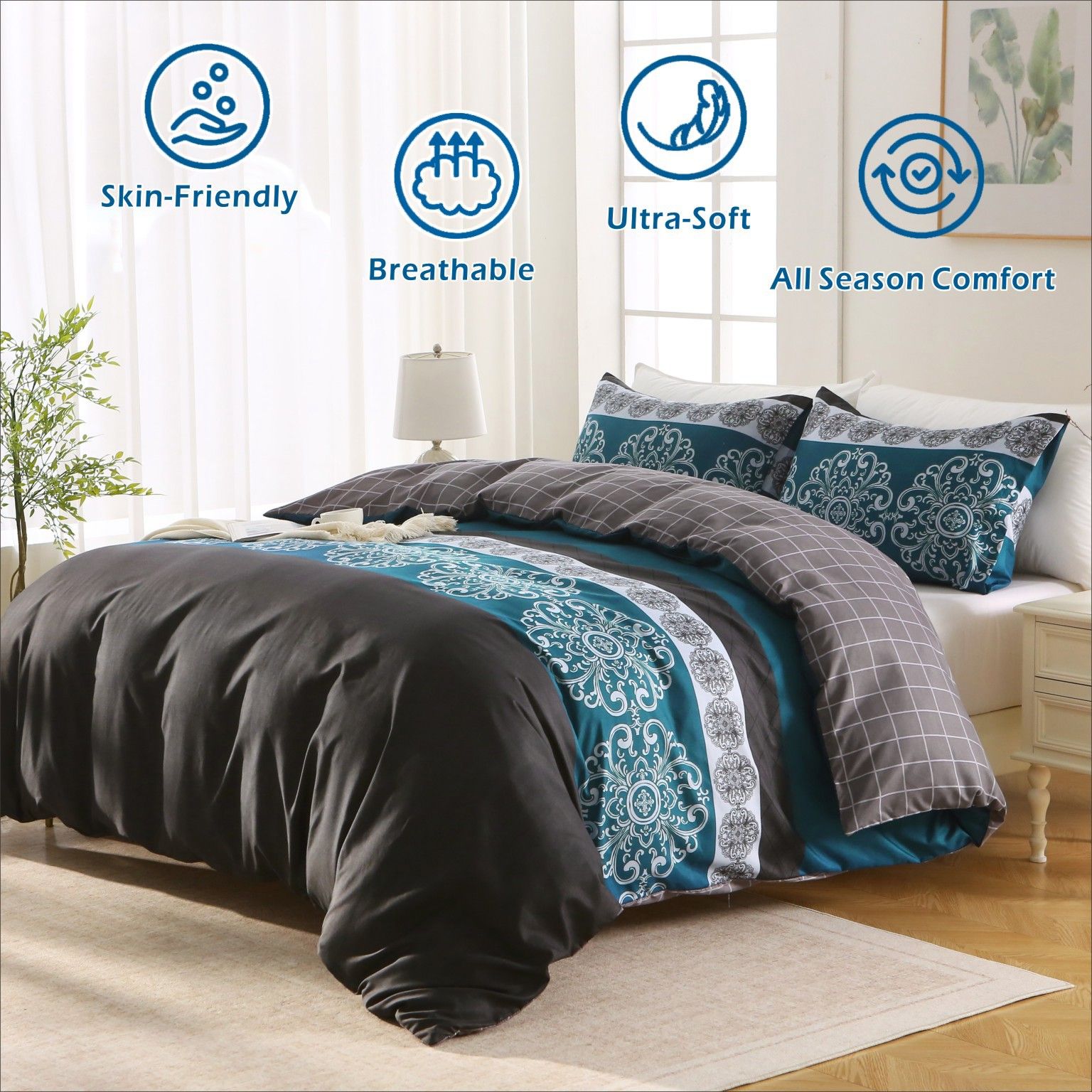 3 Piece Hotel Soft Microfiber Quilt Cover Set-2000TC Duvet/Donna Cover Set & Pillowcases -1 Quilt Cover V1317-QS9-AUD-3JT-BZ-BXMY