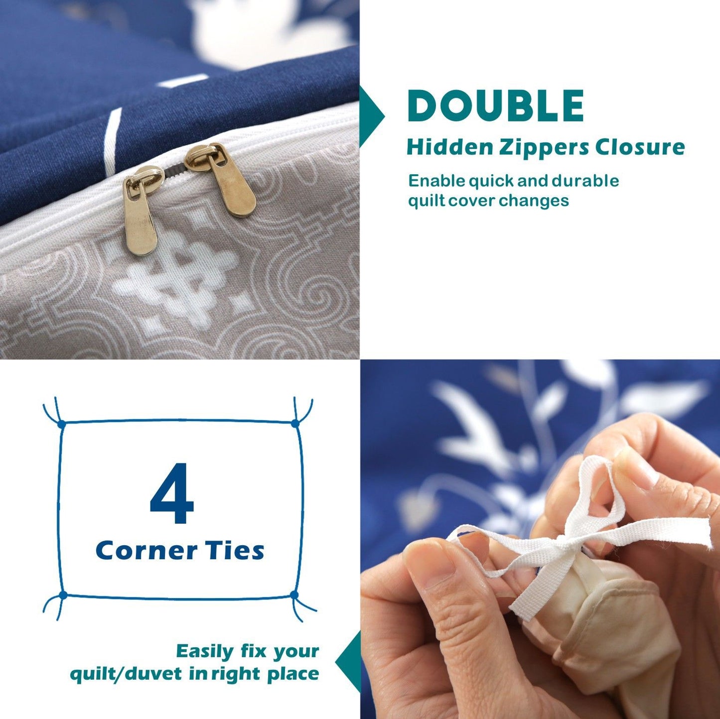 3 Piece Hotel Soft Microfiber Quilt Cover Set-2000TC Duvet/Donna Cover Set & Pillowcases -1 Quilt Cover V1317-QS9-AUD-3JT-BZ-NVHUA