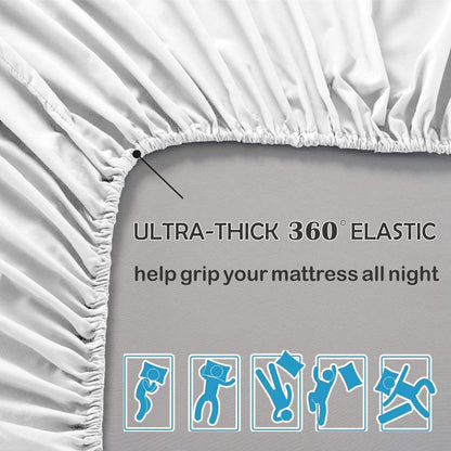 3 Piece Fitted Sheet Set- Fitted Sheet & Pillowcases -Breathable Bedding - Wrinkle, Fade, Stain Resistant- V1317-QS9-AUD-3JT-CL-BAI