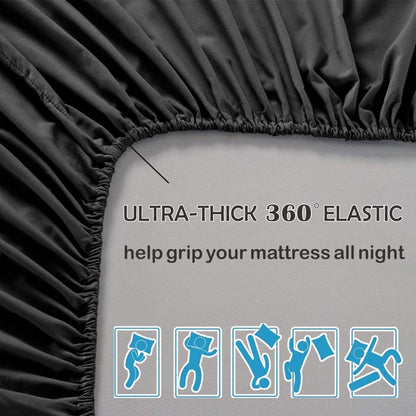 3 Piece Fitted Sheet Set- Fitted Sheet & Pillowcases -Breathable Bedding - Wrinkle, Fade, Stain Resistant- 40cm Deep Pocket Fitted Bed Sheet Set(Black,Double)