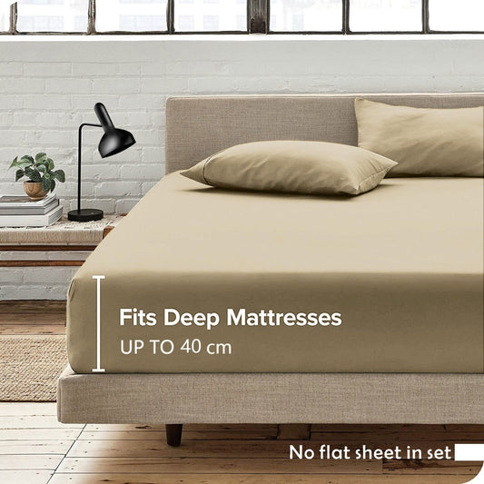 3 Piece Fitted Sheet Set- Fitted Sheet & Pillowcases -Breathable Bedding - Wrinkle, Fade, Stain Resistant- V1317-QS9-AUD-3JT-CL-TS