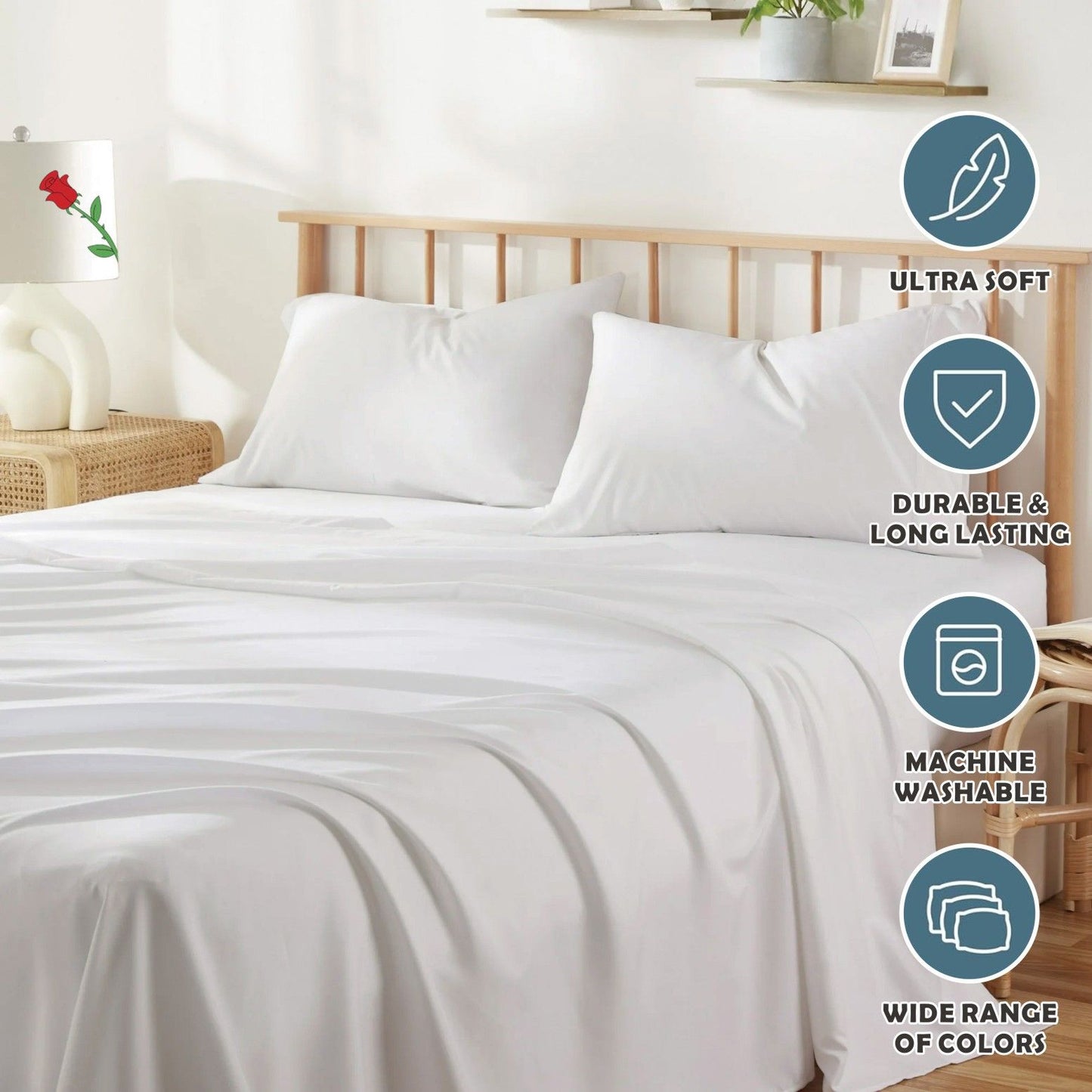 4 Piece Bed Sheet Set- Bedding Sheets & Pillowcases -Breathable Bedding - Wrinkle, Fade, Stain Resistant-Deep V1317-QS9-AUD-4JT-BAI