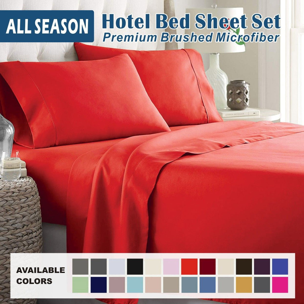 4 Piece Bed Sheet Set- Bedding Sheets & Pillowcases -Breathable Bedding - Wrinkle, Fade, Stain Resistant-Deep Pocket Flat Fitted Bed Sheet Set(Red,Double)