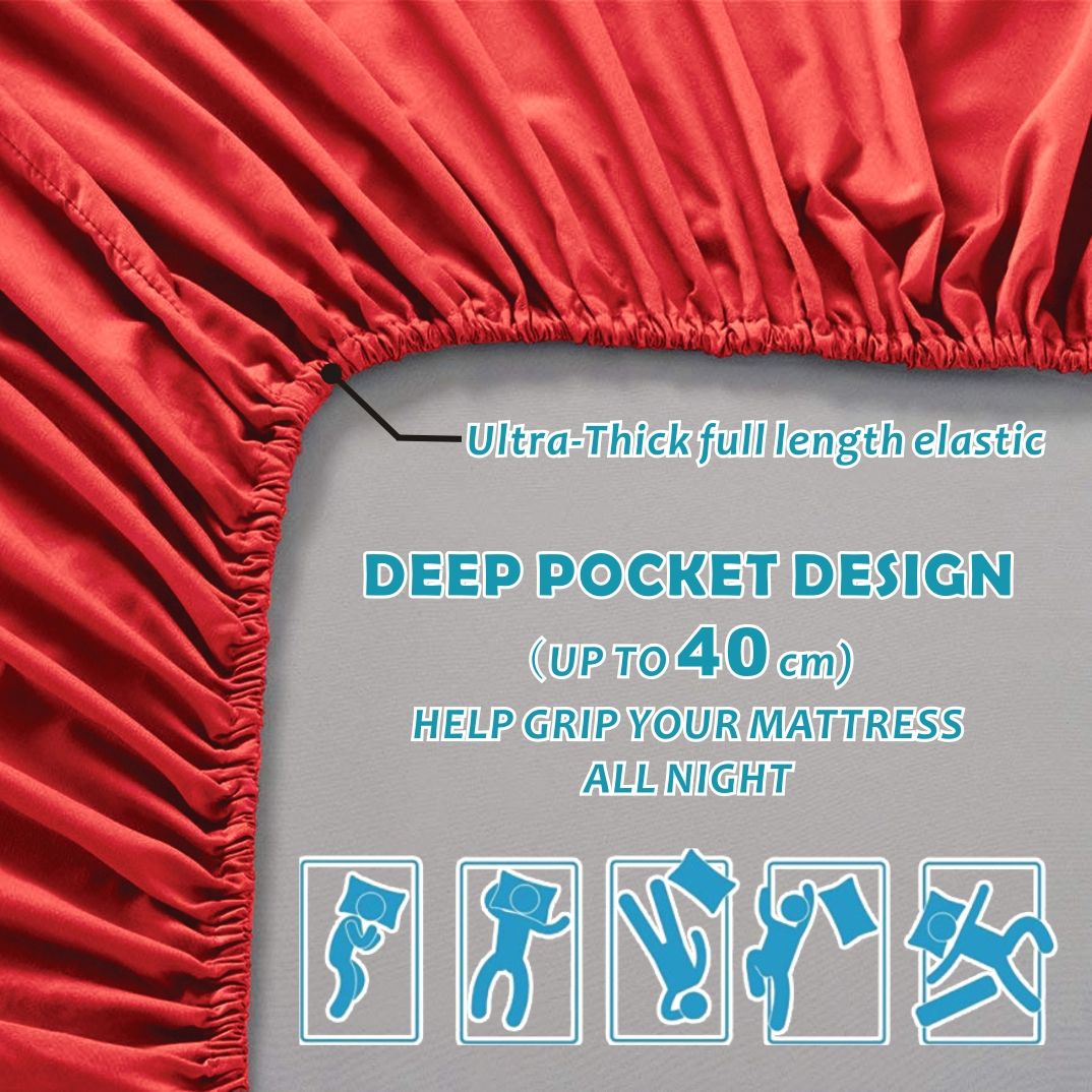 4 Piece Bed Sheet Set- Bedding Sheets & Pillowcases -Breathable Bedding - Wrinkle, Fade, Stain Resistant-Deep Pocket Flat Fitted Bed Sheet Set(Red,Double)
