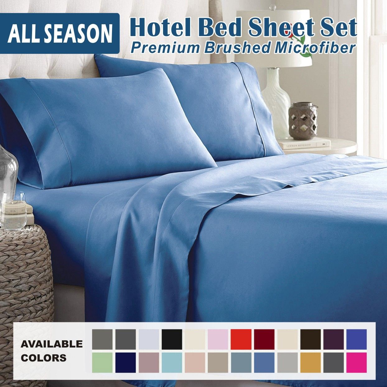 4 Piece Bed Sheet Set- Bedding Sheets & Pillowcases -Breathable Bedding - Wrinkle, Fade, Stain Resistant-Deep Pocket Flat Fitted Bed Sheet Set(Ocean,Double)