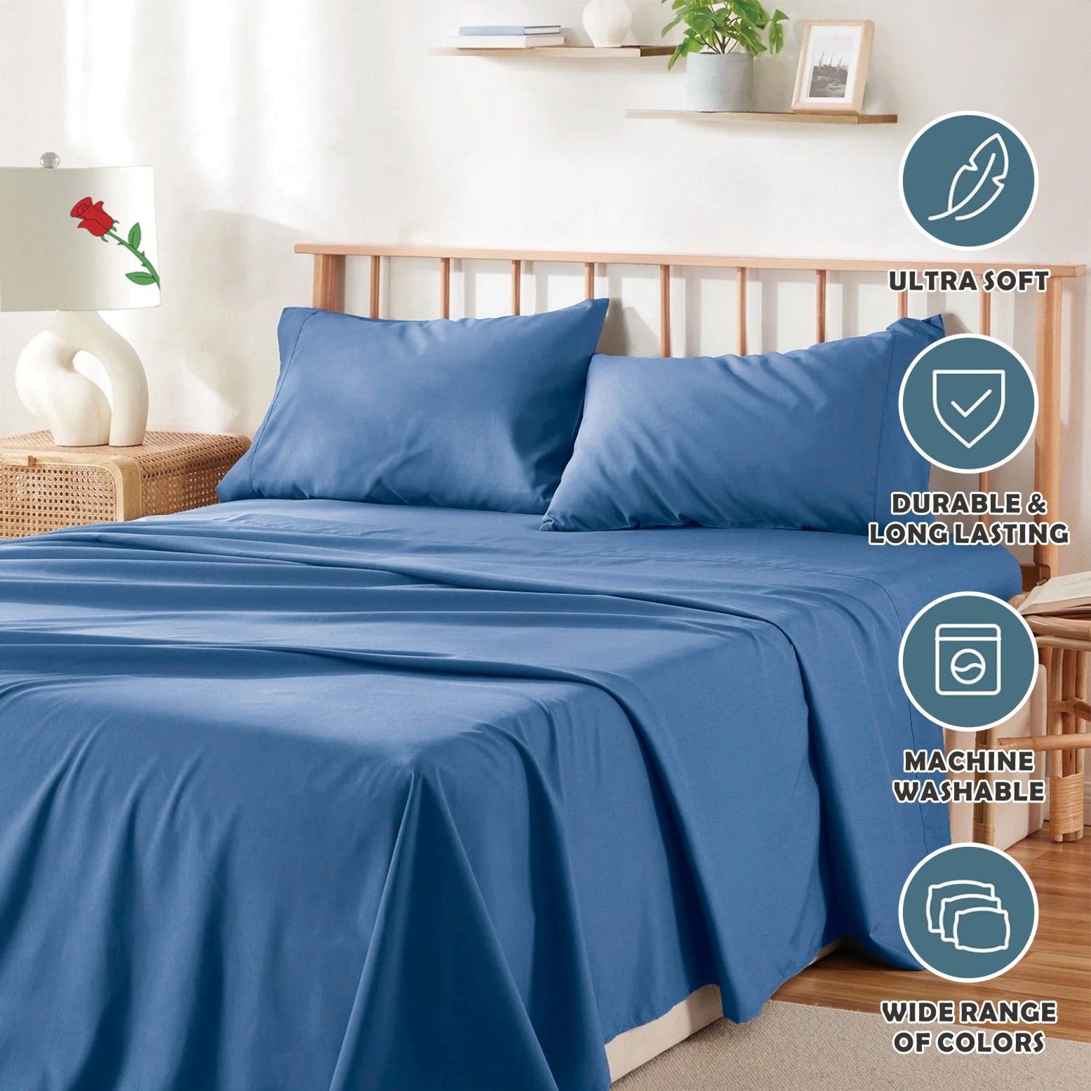 4 Piece Bed Sheet Set- Bedding Sheets & Pillowcases -Breathable Bedding - Wrinkle, Fade, Stain Resistant-Deep V1317-QS9-AUD-4JT-HL