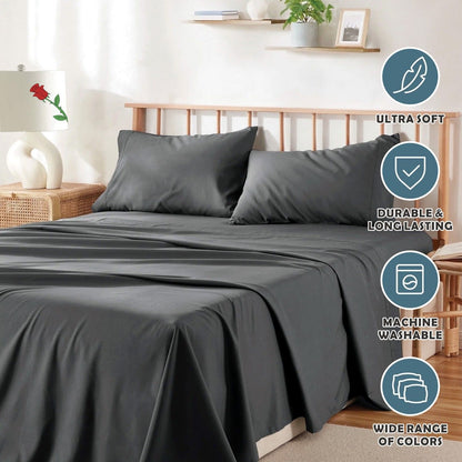 4 Piece Bed Sheet Set- Bedding Sheets & Pillowcases -Breathable Bedding - Wrinkle, Fade, Stain Resistant-Deep V1317-QS9-AUD-4JT-SH