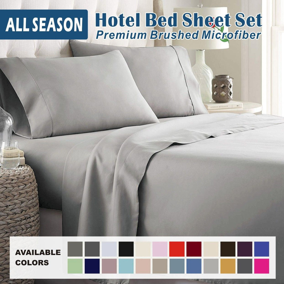 4 Piece Bed Sheet Set- Bedding Sheets & Pillowcases -Breathable Bedding - Wrinkle, Fade, Stain Resistant-Deep Pocket Flat Fitted Bed Sheet Set(Silver-gray,Double)