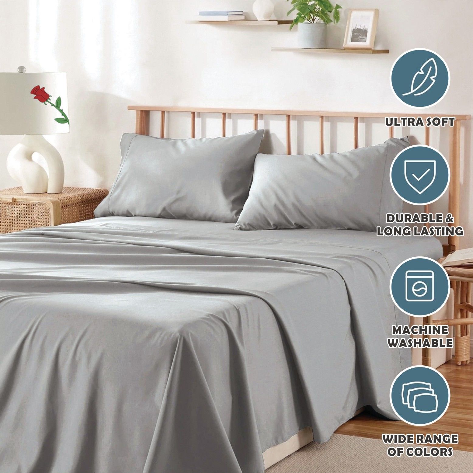 4 Piece Bed Sheet Set- Bedding Sheets & Pillowcases -Breathable Bedding - Wrinkle, Fade, Stain Resistant-Deep V1317-QS9-AUD-4JT-YH