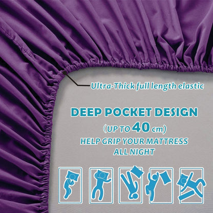 4 Piece Bed Sheet Set- Bedding Sheets & Pillowcases -Breathable Bedding - Wrinkle, Fade, Stain Resistant-Deep Pocket Flat Fitted Bed Sheet Set(Purple,Double)