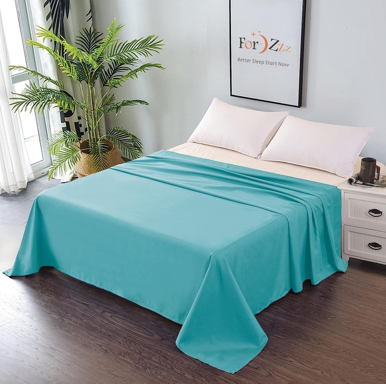 Elegant Comfort Premium Hotel Quality 1-Piece Double Flat Sheet, Luxury and Softest 2000 Thread Count Bedding V1317-QS9-AUD-CD-BL