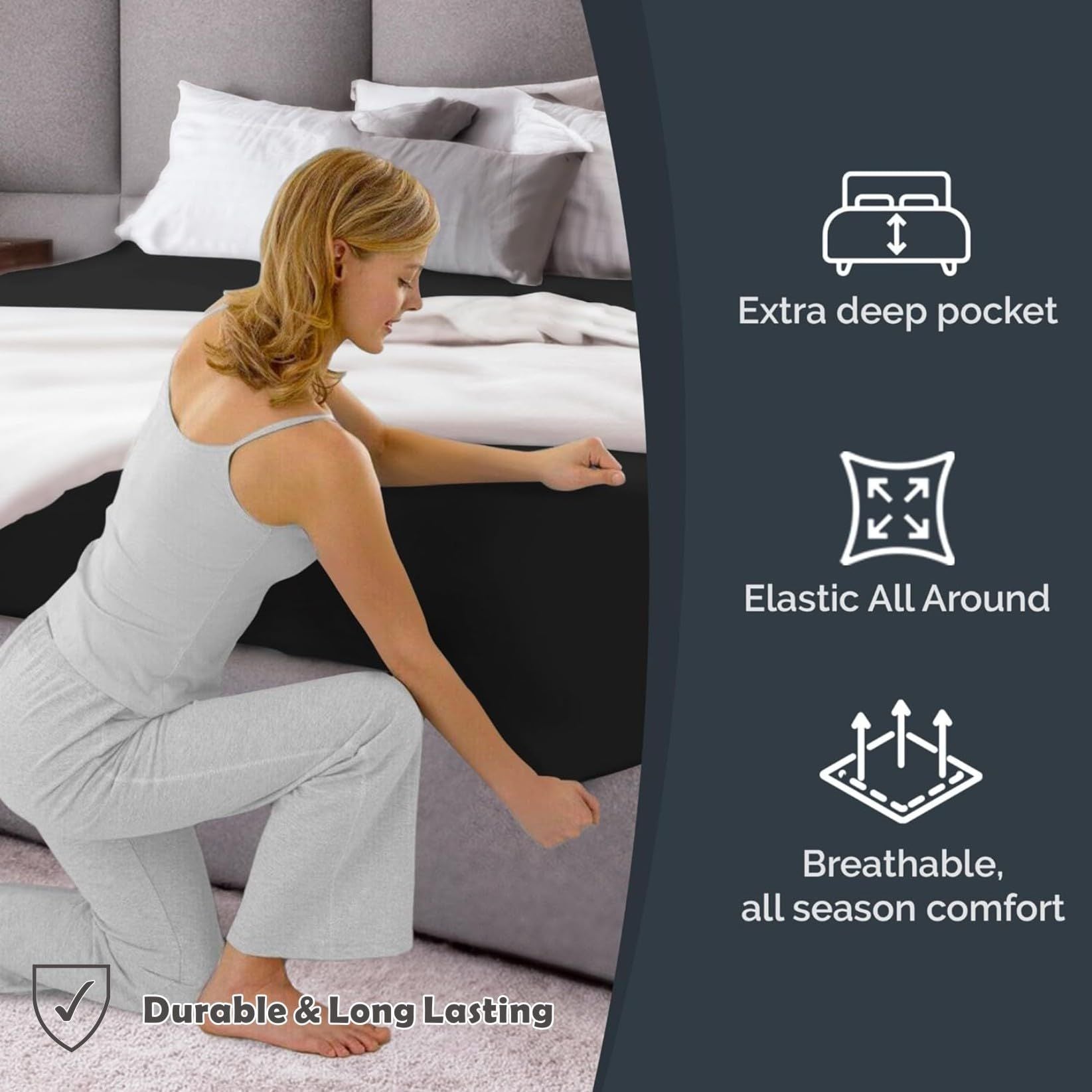 Hotel Quality Fitted Sheet - 1 Piece Fitted Sheet -Breathable Bedding - Wrinkle, Fade, Stain Resistant- V1317-QS9-AUD-CL-HEI