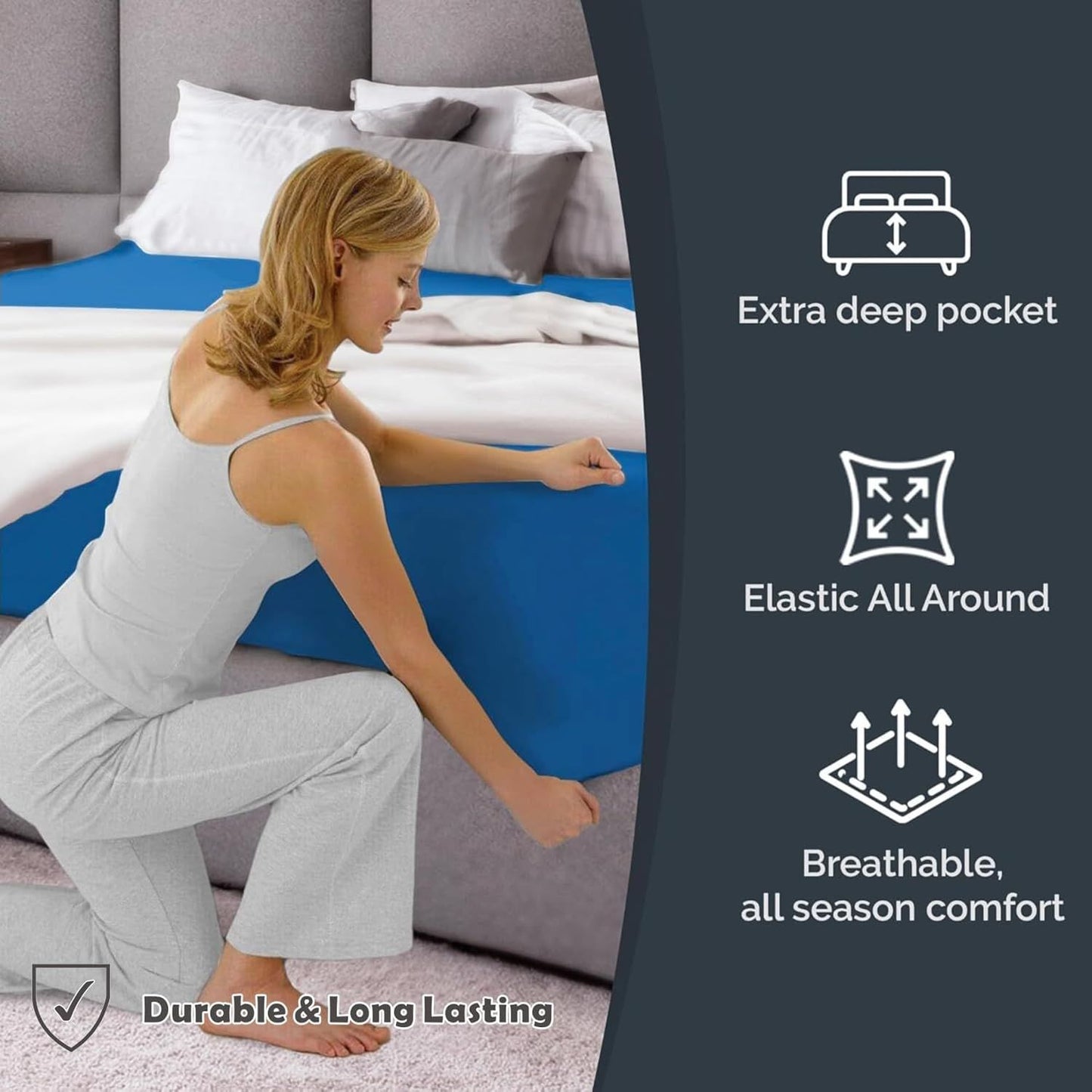 Hotel Quality Fitted Sheet - 1 Piece Fitted Sheet -Breathable Bedding - Wrinkle, Fade, Stain Resistant- V1317-QS9-AUD-CL-HL