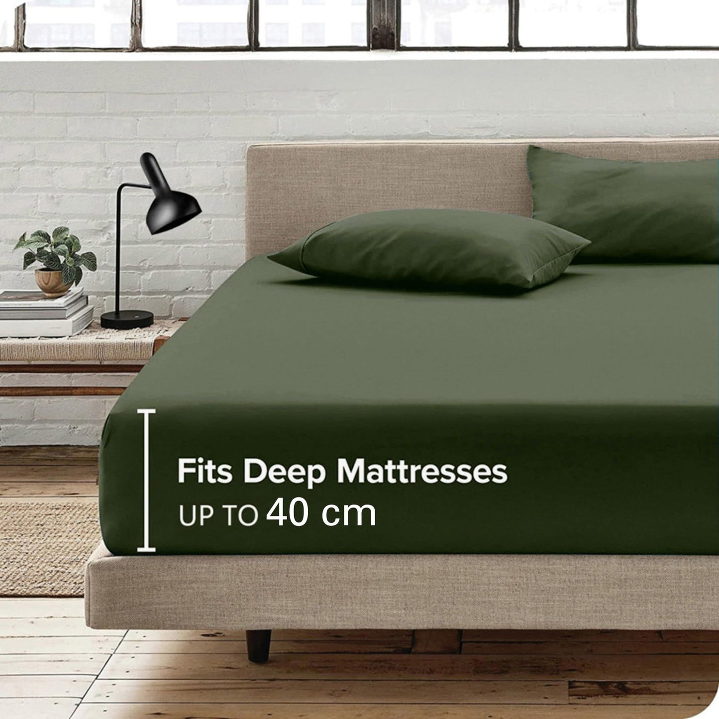 Hotel Quality Fitted Sheet - 1 Piece Fitted Sheet  -Breathable Bedding - Wrinkle, Fade, Stain Resistant- 16inch/40cm Deep Pocket Fitted Bed Sheet-Wrinkle and Fade Resistant,(Olive green,Double)