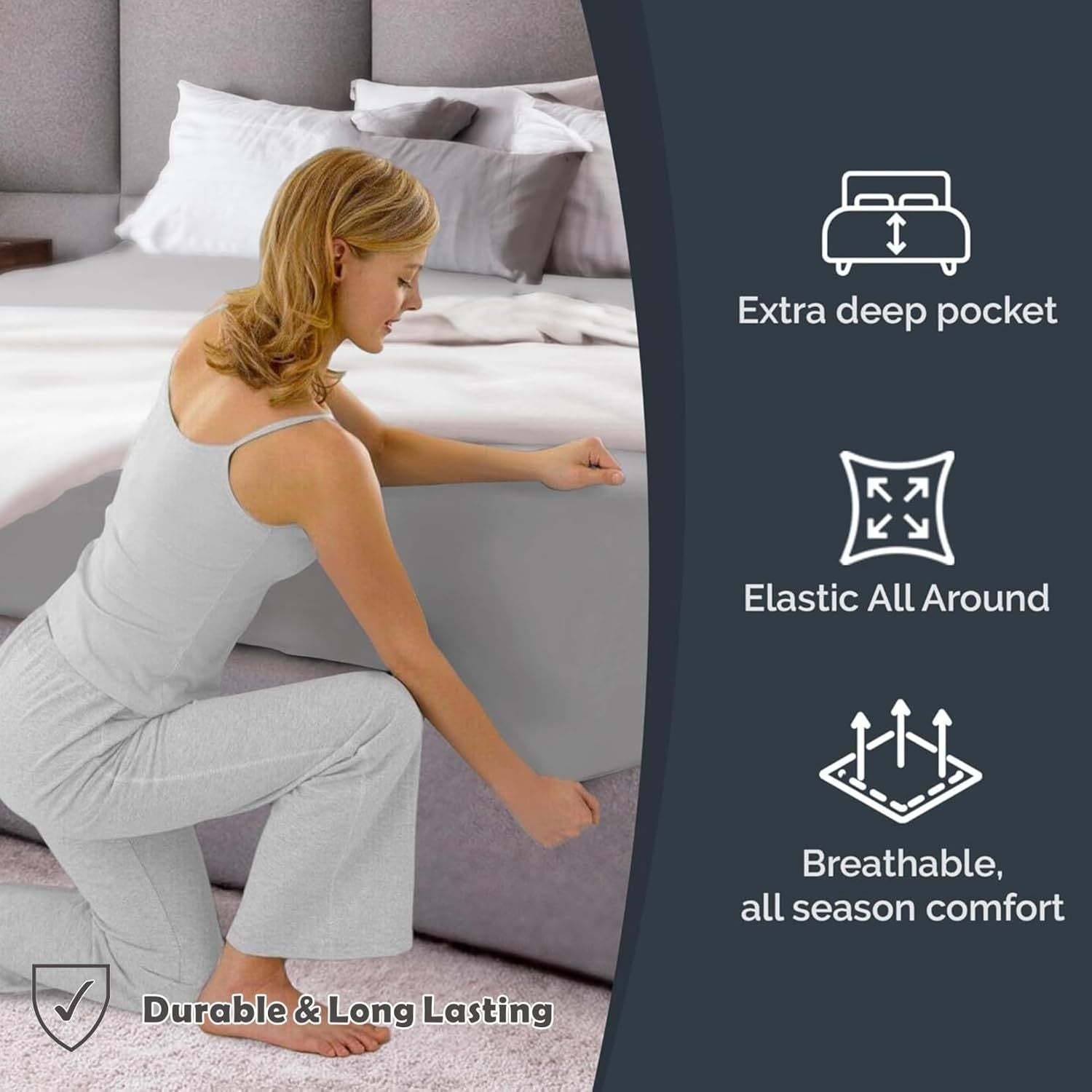 Hotel Quality Fitted Sheet - 1 Piece Fitted Sheet -Breathable Bedding - Wrinkle, Fade, Stain Resistant- V1317-QS9-AUD-CL-YH