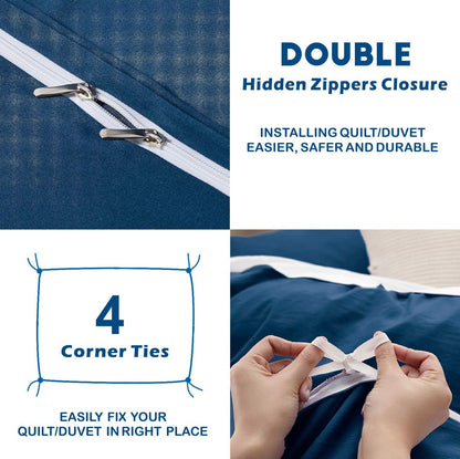 3 Piece Hotel Soft Microfiber Quilt Cover Set-2000TC Duvet/Donna Cover Set & Pillowcases -1 Quilt Cover V1317-QS9-AUK-3JT-BZ-NV