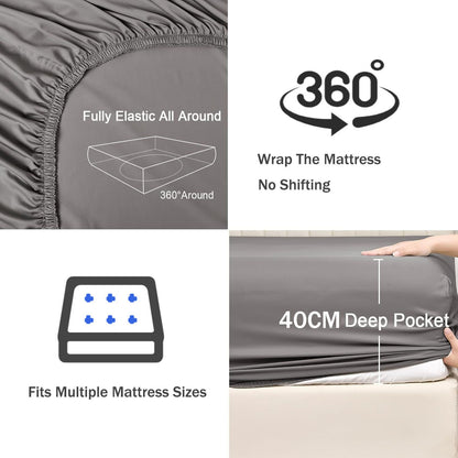 3 Piece Fitted Sheet Set- Fitted Sheet & Pillowcases -Breathable Bedding - Wrinkle, Fade, Stain Resistant- V1317-QS9-AUK-3JT-CL-HUI