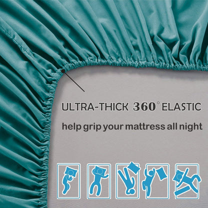 3 Piece Fitted Sheet Set- Fitted Sheet & Pillowcases -Breathable Bedding - Wrinkle, Fade, Stain Resistant- 40cm Deep Pocket Fitted Bed Sheet Set(Biscay blue,King)