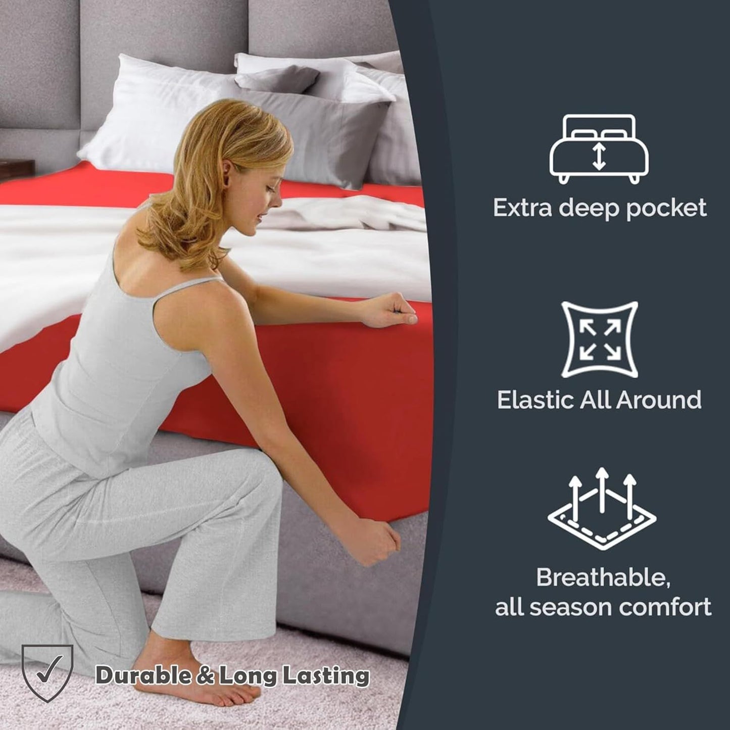 Hotel Quality Fitted Sheet - 1 Piece Fitted Sheet -Breathable Bedding - Wrinkle, Fade, Stain Resistant- V1317-QS9-AUK-CL-DH