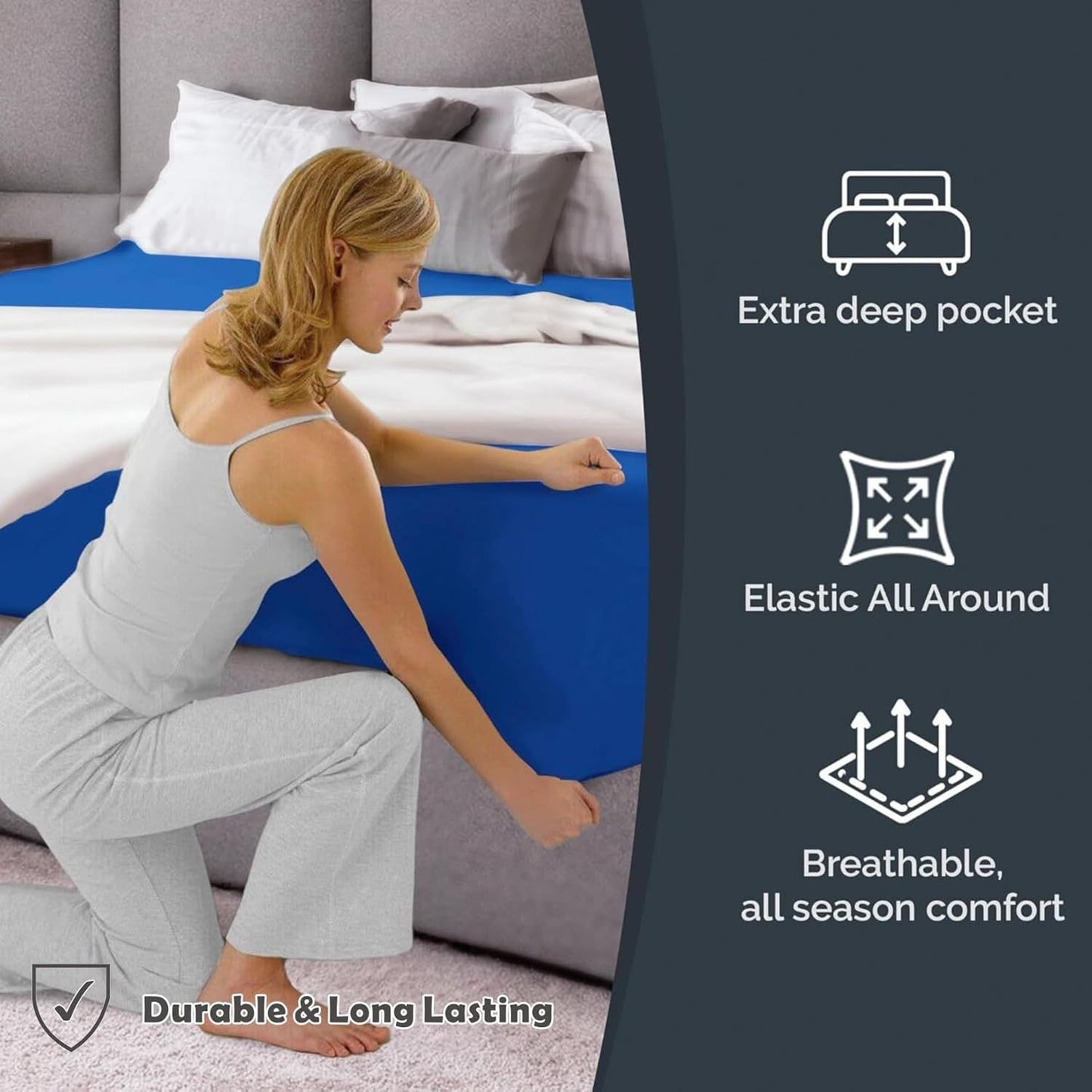 Hotel Quality Fitted Sheet - 1 Piece Fitted Sheet -Breathable Bedding - Wrinkle, Fade, Stain Resistant- V1317-QS9-AUK-CL-HJL