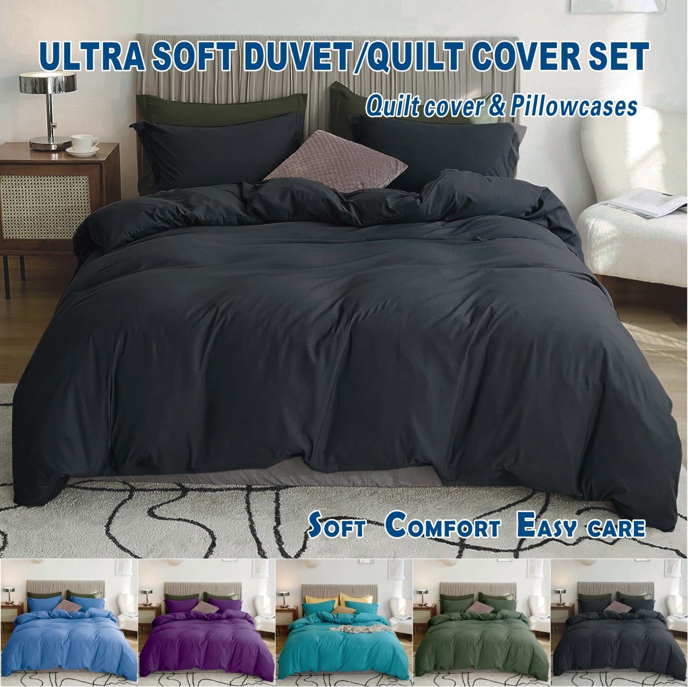 2 Piece Hotel Soft Microfiber Quilt Cover Set-2000TC Duvet/Donna Cover Set & Pillowcases -1 Quilt Cover V1317-QS9-AUKS-3JT-BZ-HEI