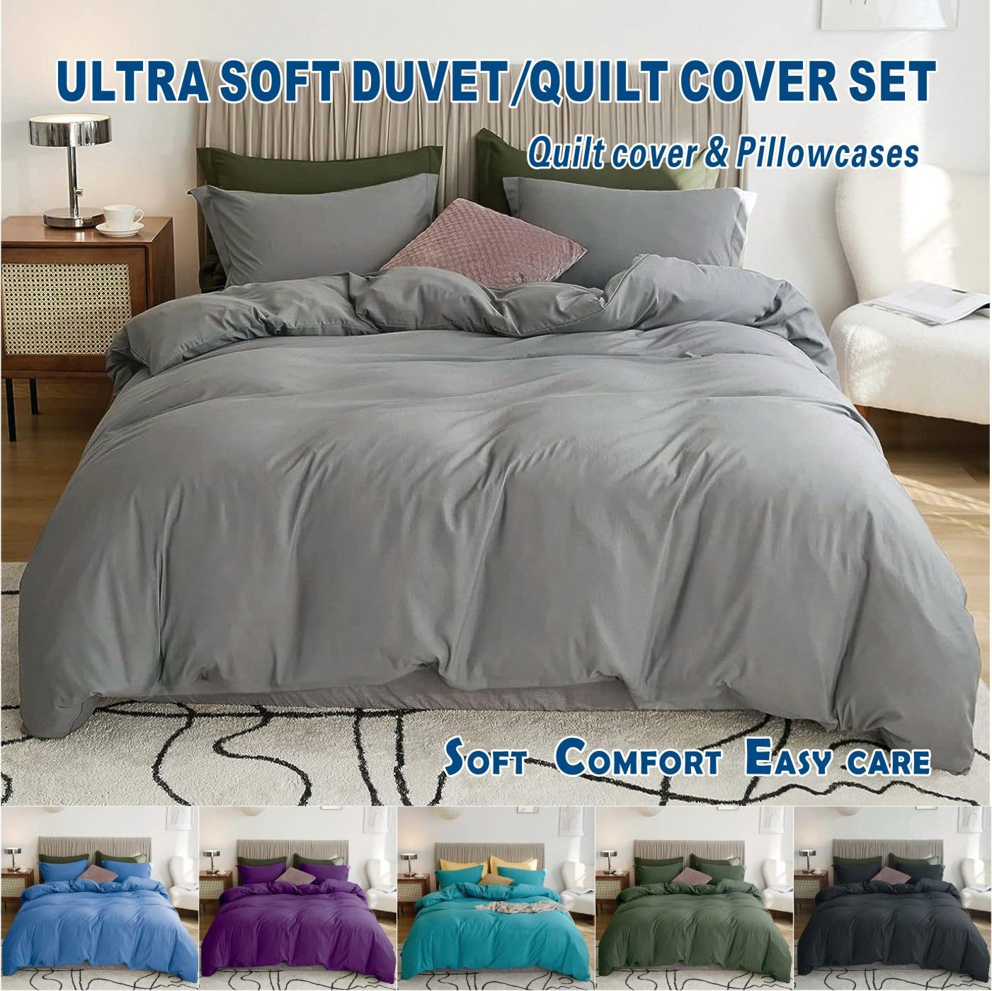 2 Piece Hotel Soft Microfiber Quilt Cover Set-2000TC Duvet/Donna Cover Set & Pillowcases -1 Quilt Cover V1317-QS9-AUKS-3JT-BZ-HUI