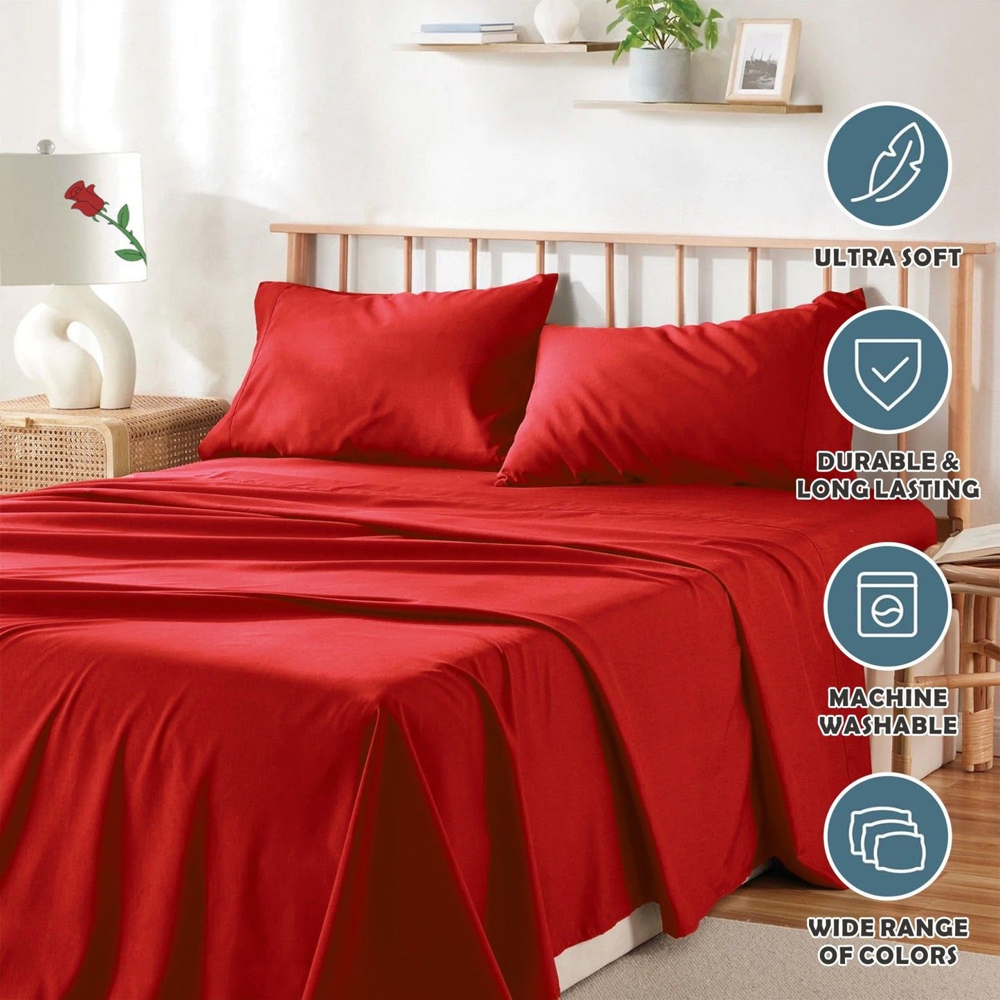 3 Piece Bed Sheet Set- Bedding Sheets & Pillowcases -Breathable Bedding - Wrinkle, Fade, Stain Resistant-Deep V1317-QS9-AUKS-4JT-DH