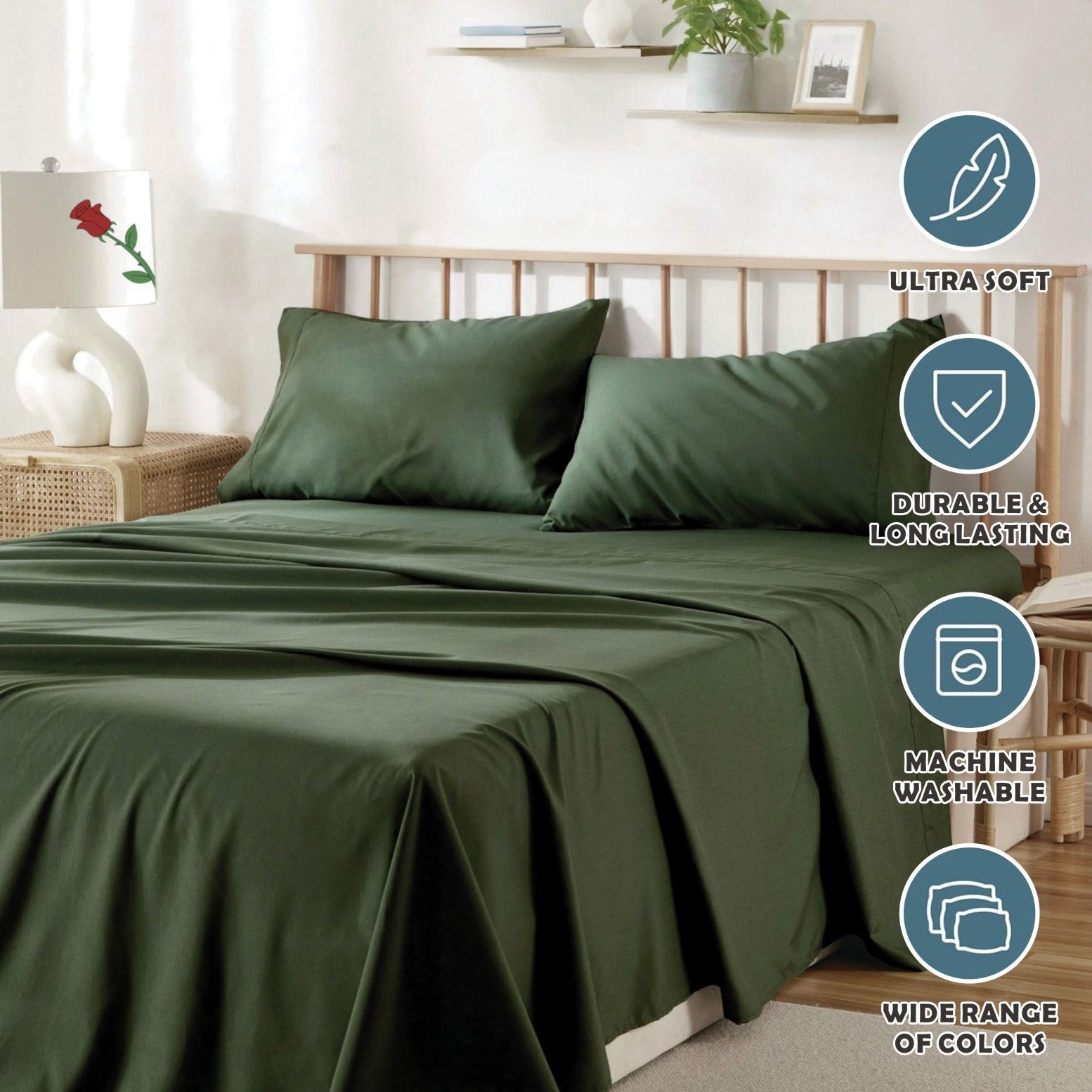 3 Piece Bed Sheet Set- Bedding Sheets & Pillowcases -Breathable Bedding - Wrinkle, Fade, Stain Resistant-Deep V1317-QS9-AUKS-4JT-JL
