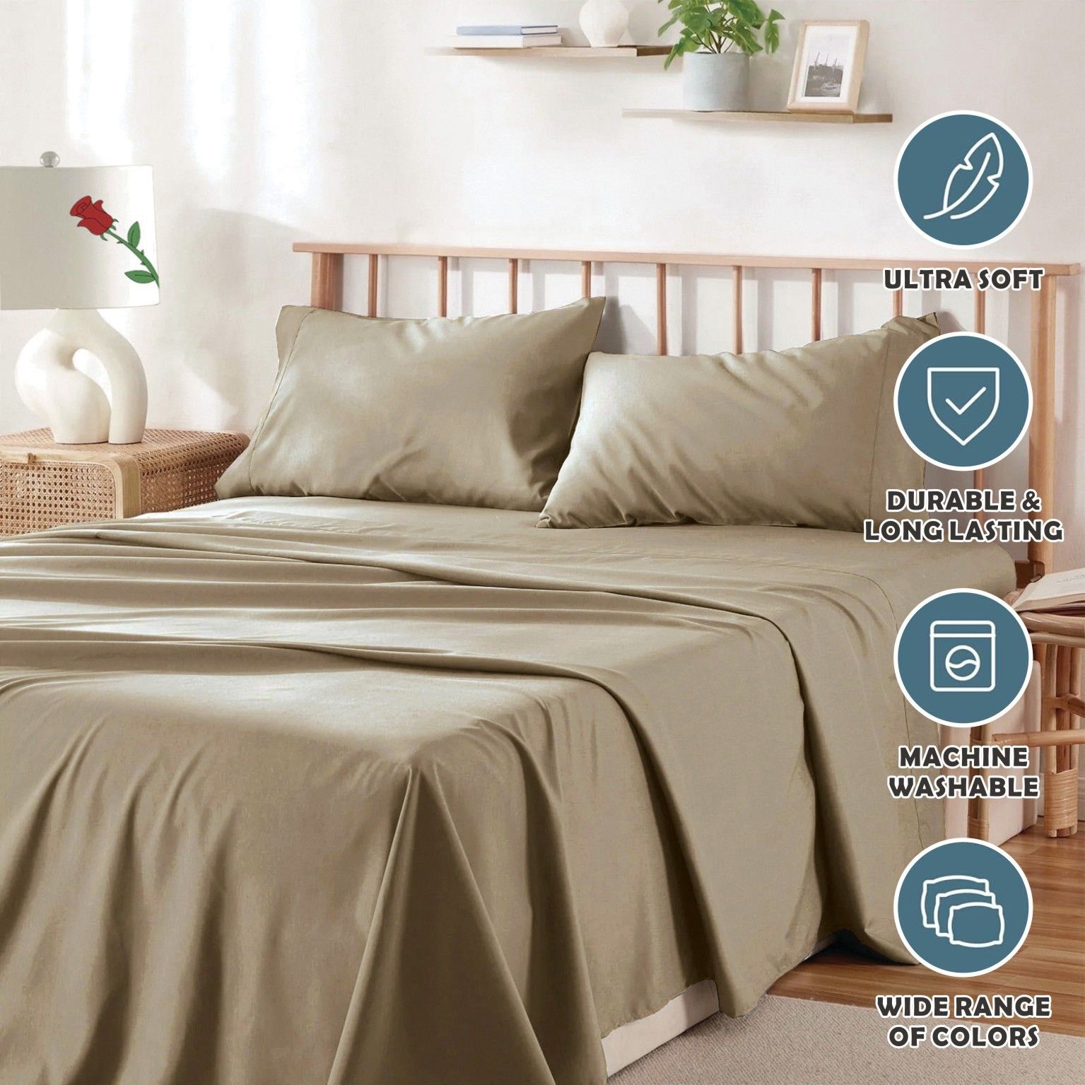 3 Piece Bed Sheet Set- Bedding Sheets & Pillowcases -Breathable Bedding - Wrinkle, Fade, Stain Resistant-Deep V1317-QS9-AUKS-4JT-NYB