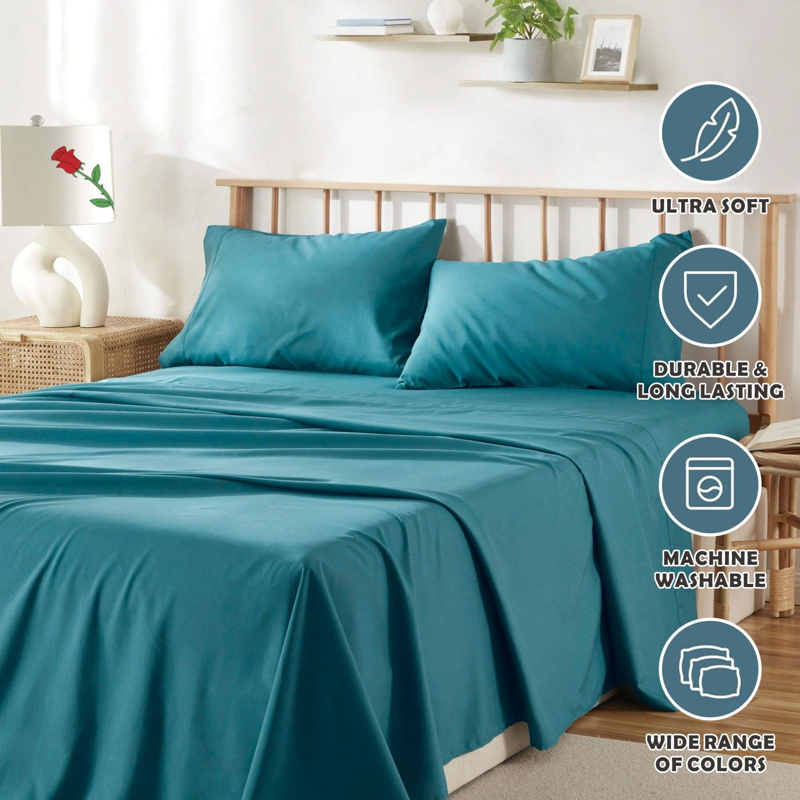 3 Piece Bed Sheet Set- Bedding Sheets & Pillowcases -Breathable Bedding - Wrinkle, Fade, Stain Resistant-Deep V1317-QS9-AUKS-4JT-SSL
