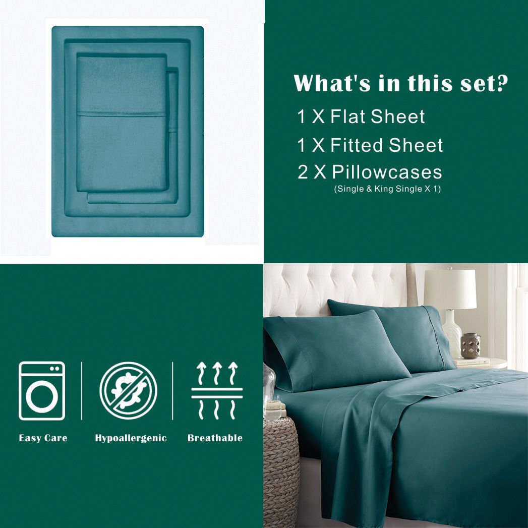 3 Piece Bed Sheet Set- Bedding Sheets & Pillowcases -Breathable Bedding - Wrinkle, Fade, Stain Resistant-Deep V1317-QS9-AUKS-4JT-SSL