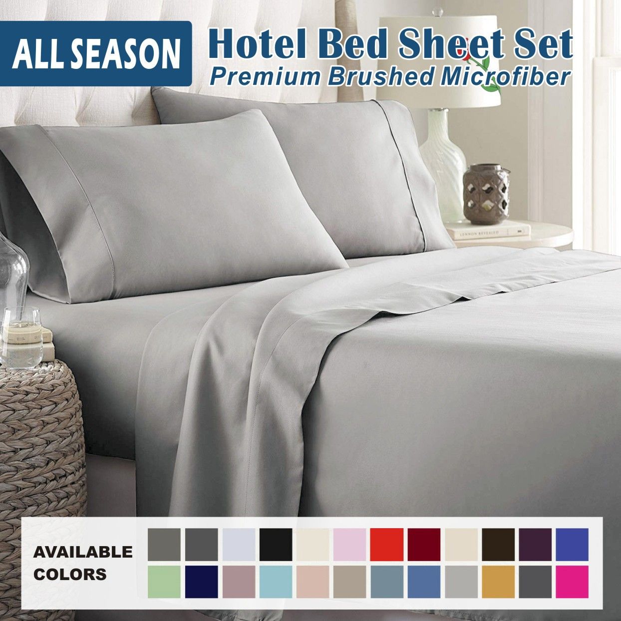 3 Piece Bed Sheet Set- Bedding Sheets & Pillowcases -Breathable Bedding - Wrinkle, Fade, Stain Resistant-Deep Pocket Flat Fitted Bed Sheet Set(Silver-gray,King Single)