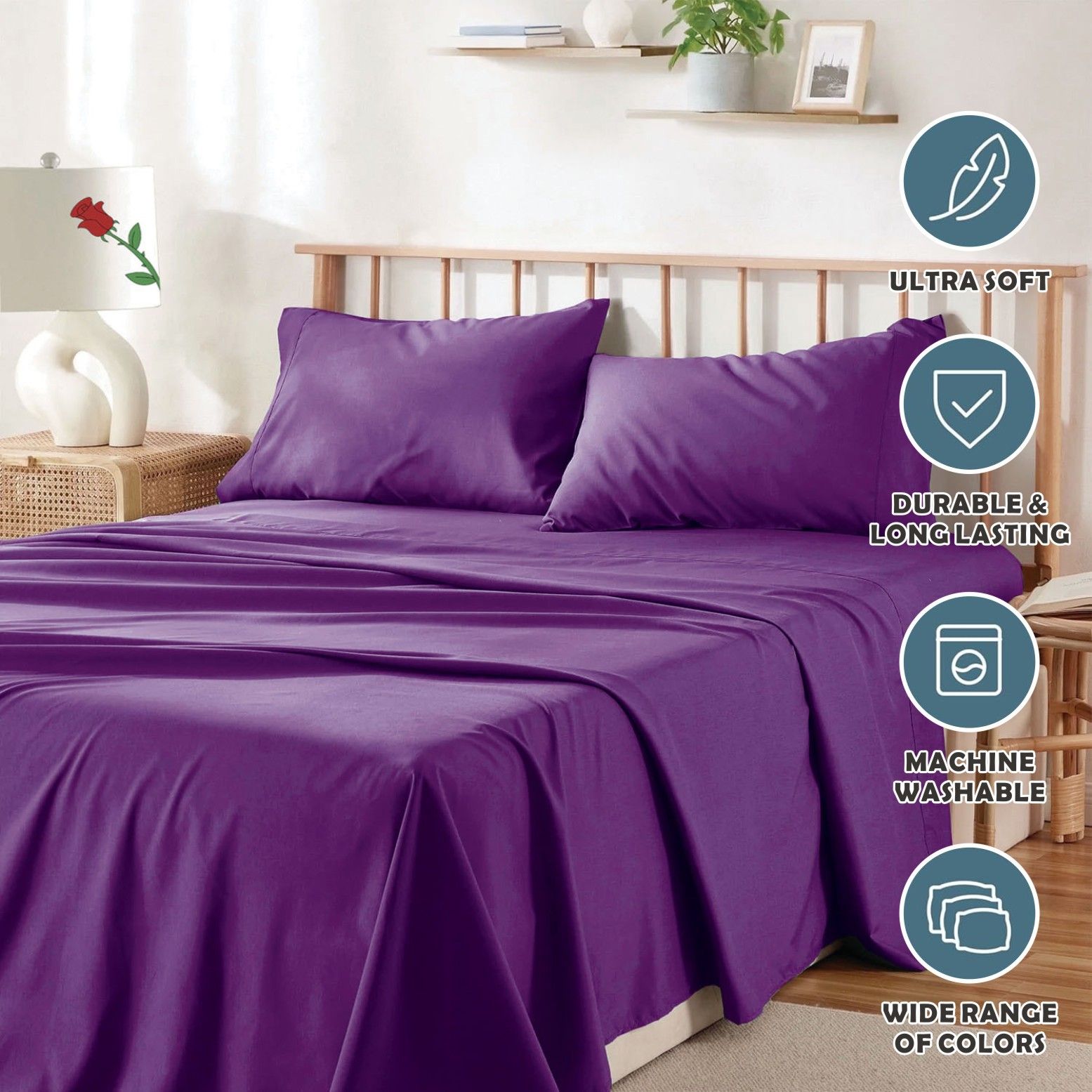 3 Piece Bed Sheet Set- Bedding Sheets & Pillowcases -Breathable Bedding - Wrinkle, Fade, Stain Resistant-Deep V1317-QS9-AUKS-4JT-ZI
