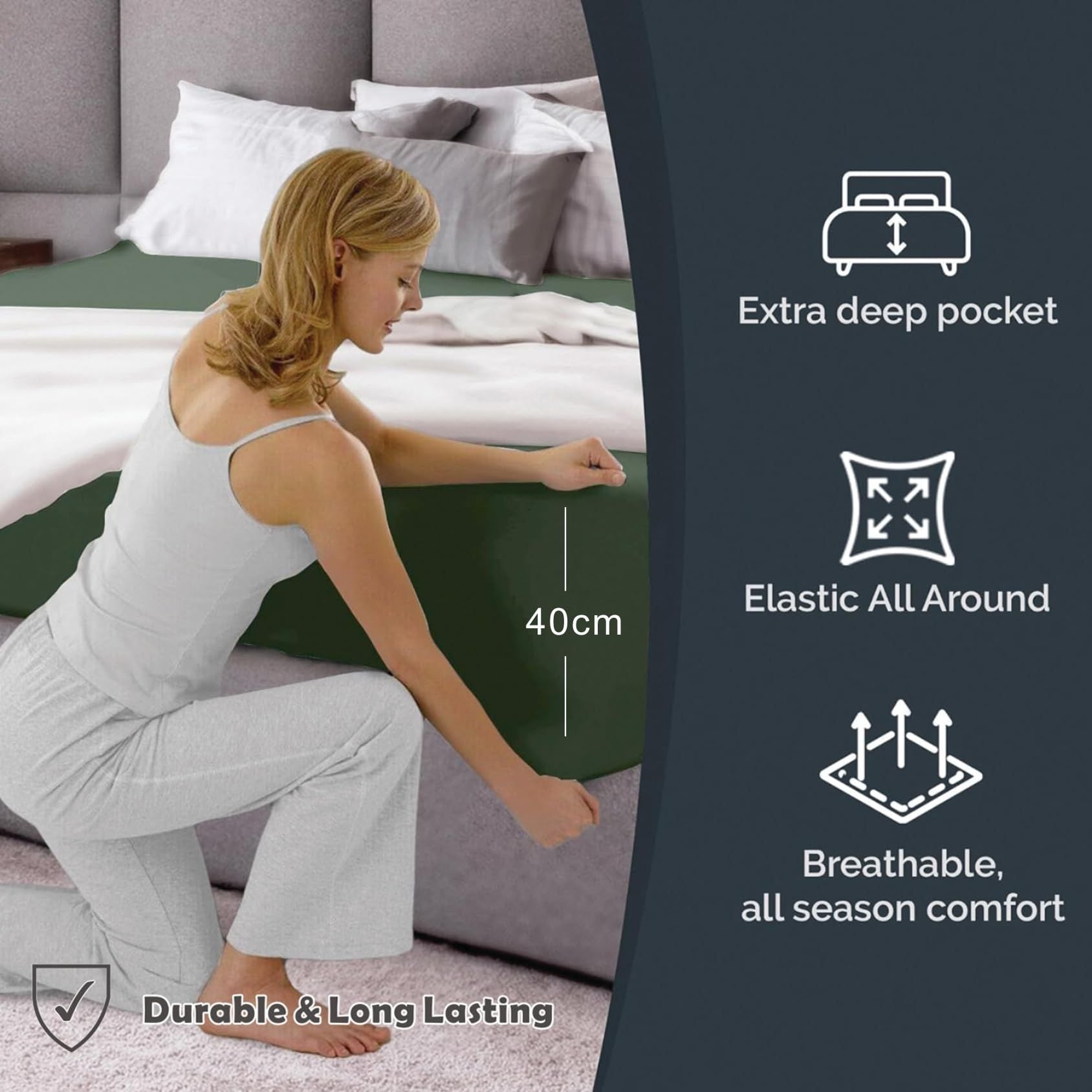 Hotel Quality Fitted Sheet - 1 Piece Fitted Sheet -Breathable Bedding - Wrinkle, Fade, Stain Resistant- V1317-QS9-AUKS-CL-JL