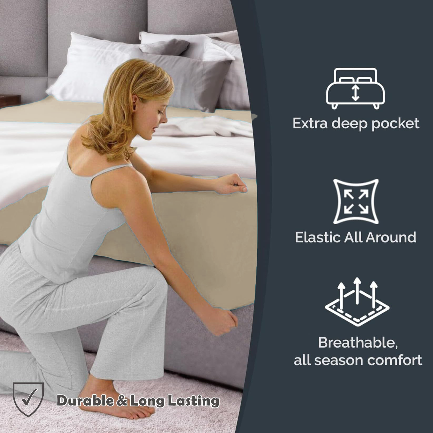 Hotel Quality Fitted Sheet - 1 Piece Fitted Sheet -Breathable Bedding - Wrinkle, Fade, Stain Resistant- V1317-QS9-AUKS-CL-NYB