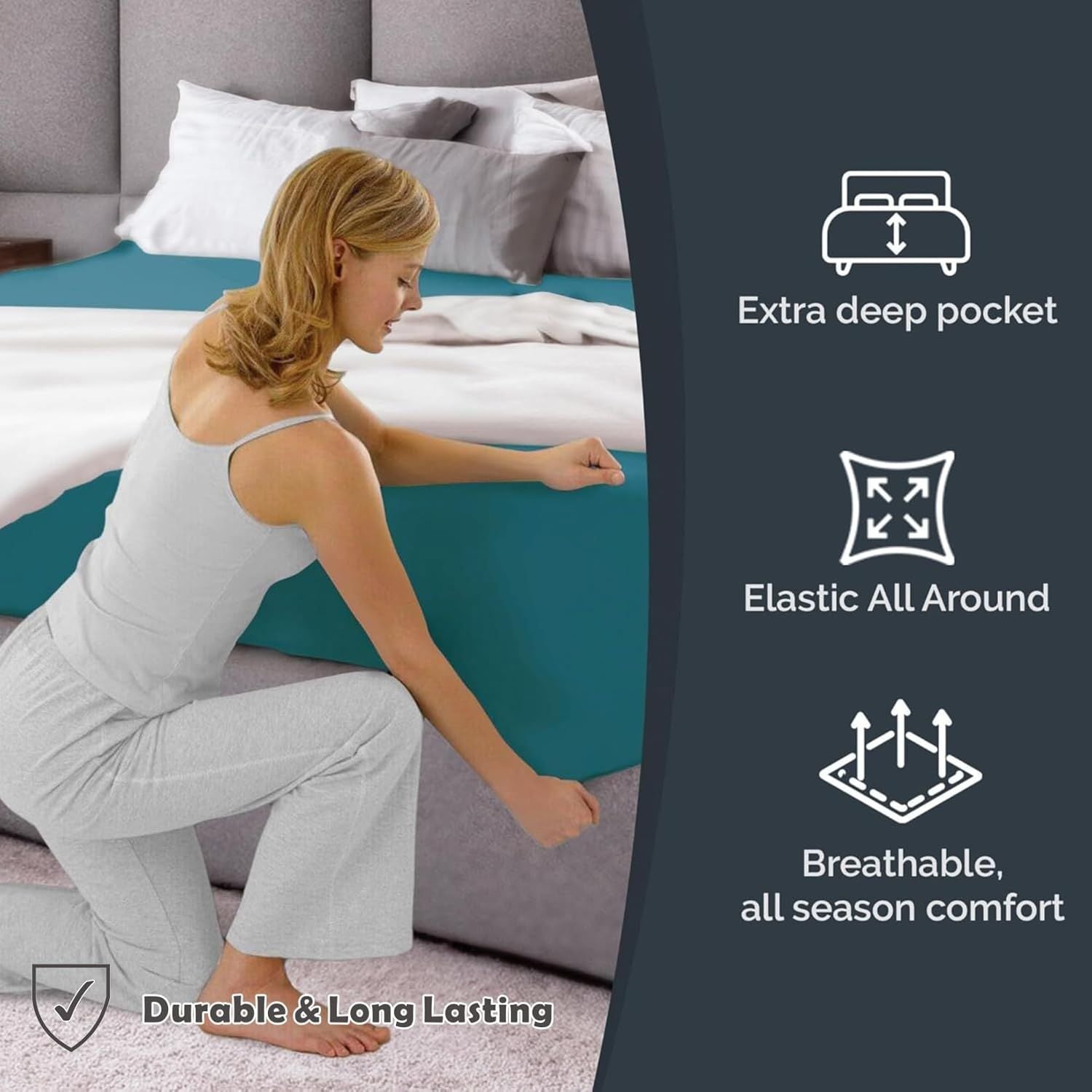 Hotel Quality Fitted Sheet - 1 Piece Fitted Sheet -Breathable Bedding - Wrinkle, Fade, Stain Resistant- V1317-QS9-AUKS-CL-SSL